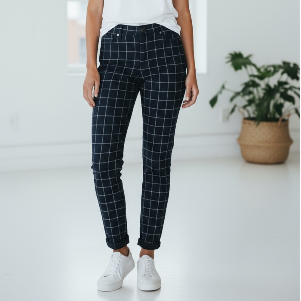 LOFT Black and White Checkered Ankle Pants
